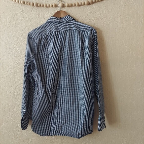 J. Crew Thompson Shirtings 80's 2 Ply Gingham Plaid Blue Button Down Sz Medium - Picture 5 of 8